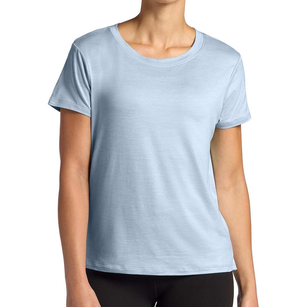 image:imageGaiam Womens Align Marled TShirt Relaxed Fit Stretch Midweight Heathered Material HighLow HemBlue Fog Heather
