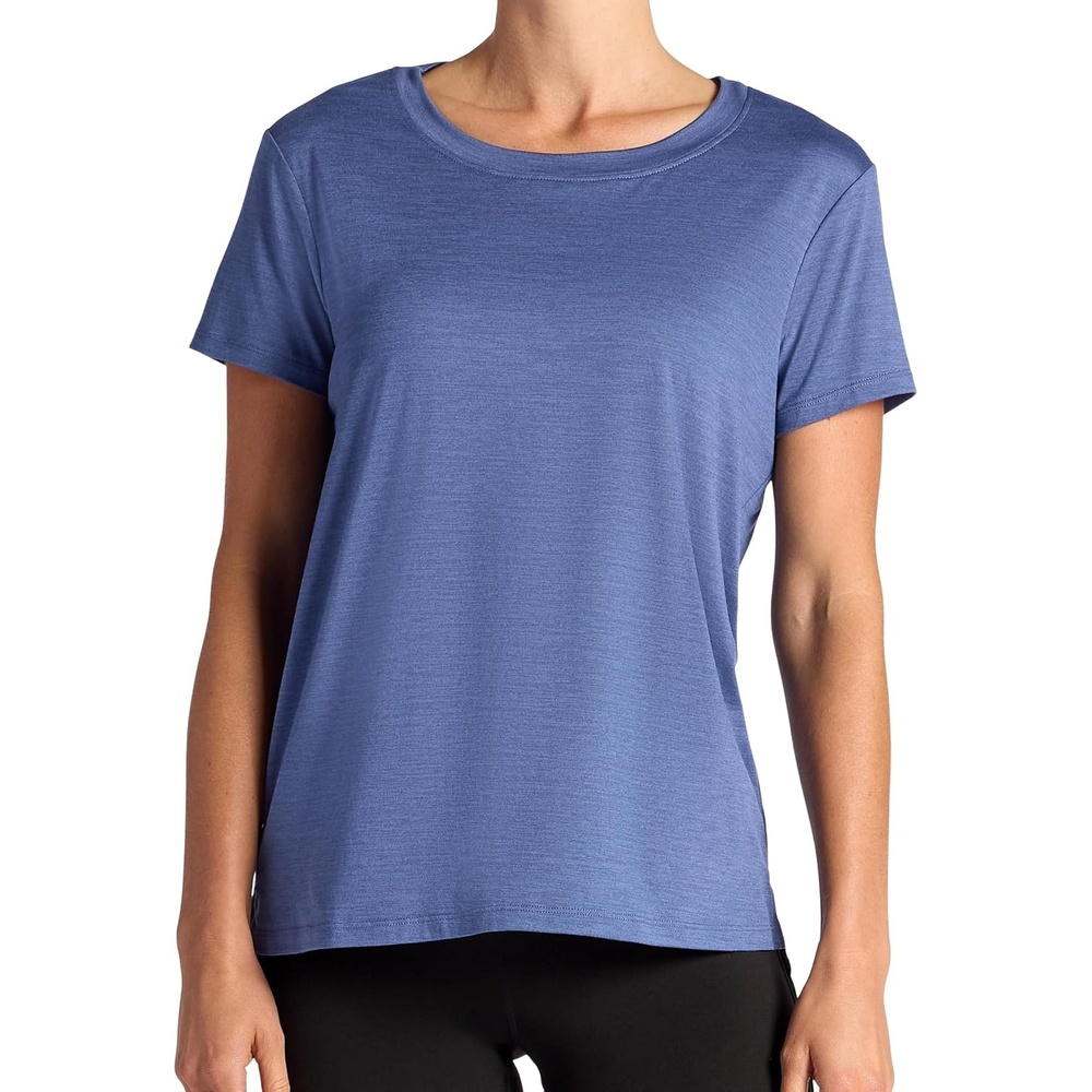 image:imageGaiam Womens Align Marled TShirt Relaxed Fit Stretch Midweight Heathered Material HighLow HemBlue Indigo Heather