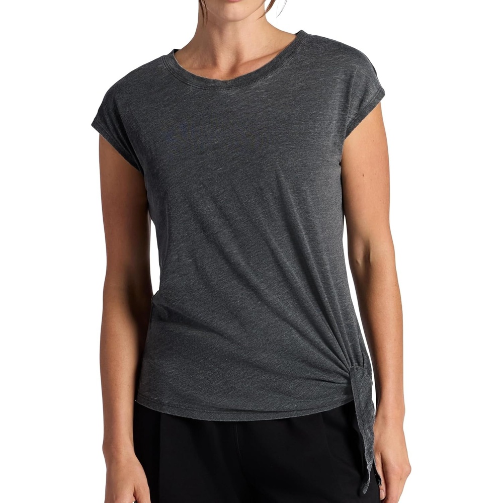 image:imageGaiam Womens Burnout Tie Crewneck TShirt with Adjustable Hem Relaxed Fit Lightweight Breathable MaterialBlack Tap Shoe