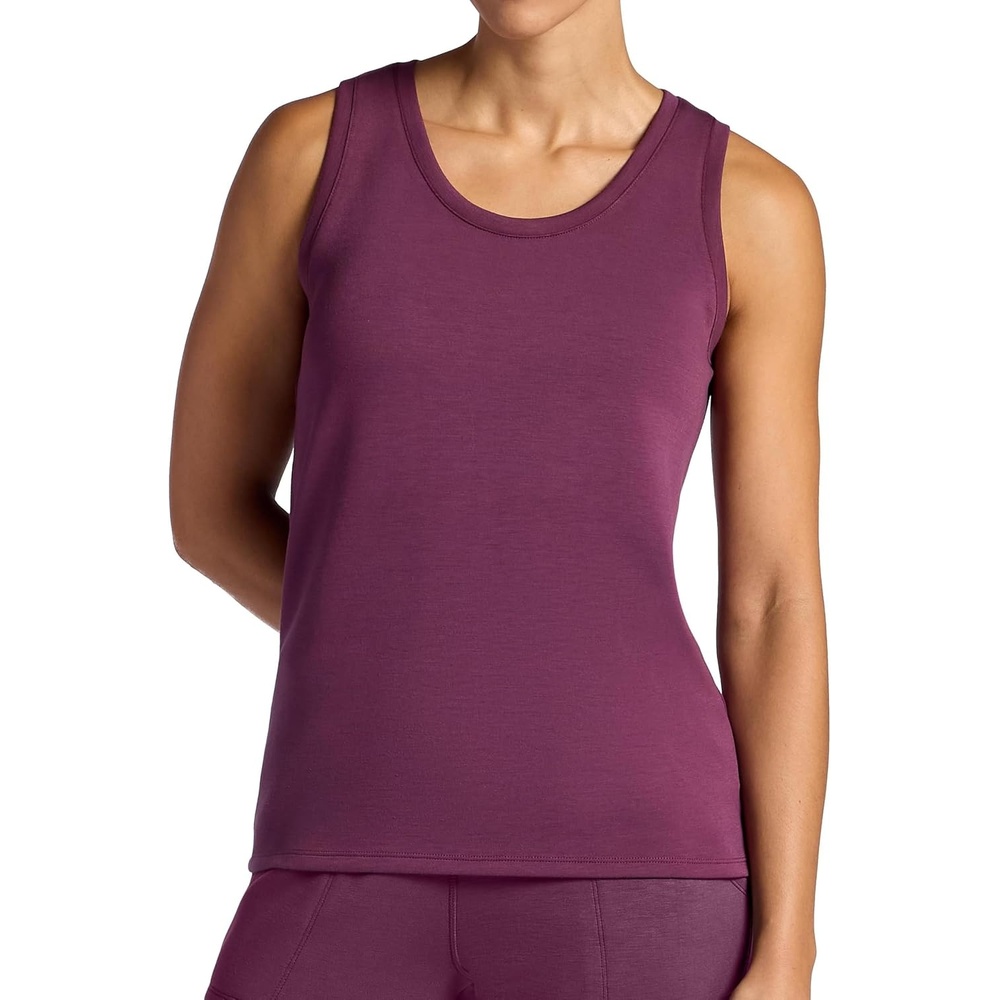 image:imageGaiam Womens Hudson Scoop Neck Tank Top Relaxed Fit Stretch Midweight Material HighLow HemMauve Wine