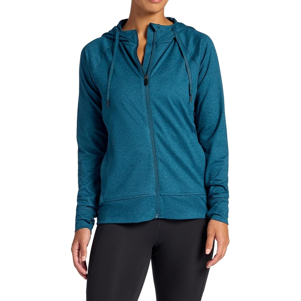 image:imageGaiam Womens Marled Hooded Jacket Slim Fit Stretch Midweight Heathered MaterialReflecting Pond Heather