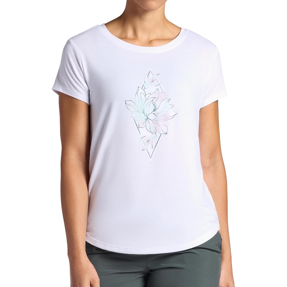 image:imageGaiam Womens Mindful Flower Graphic Crewneck TShirt Relaxed Fit Stretch Lightweight Material Curved HemBright White Diamond
