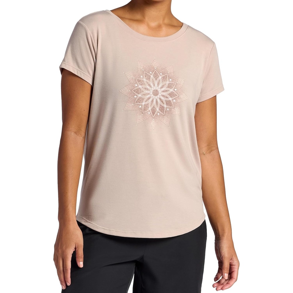 image:imageGaiam Womens Mindful Flower Graphic Crewneck TShirt Relaxed Fit Stretch Lightweight Material Curved HemMushroom Moon
