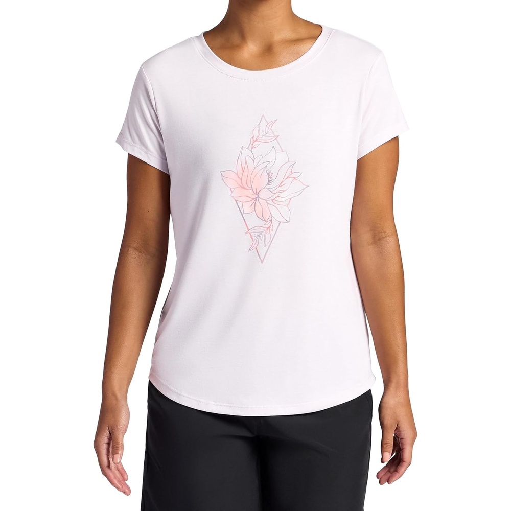 image:imageGaiam Womens Mindful Flower Graphic Crewneck TShirt Relaxed Fit Stretch Lightweight Material Curved HemOrchid Hush Diamond