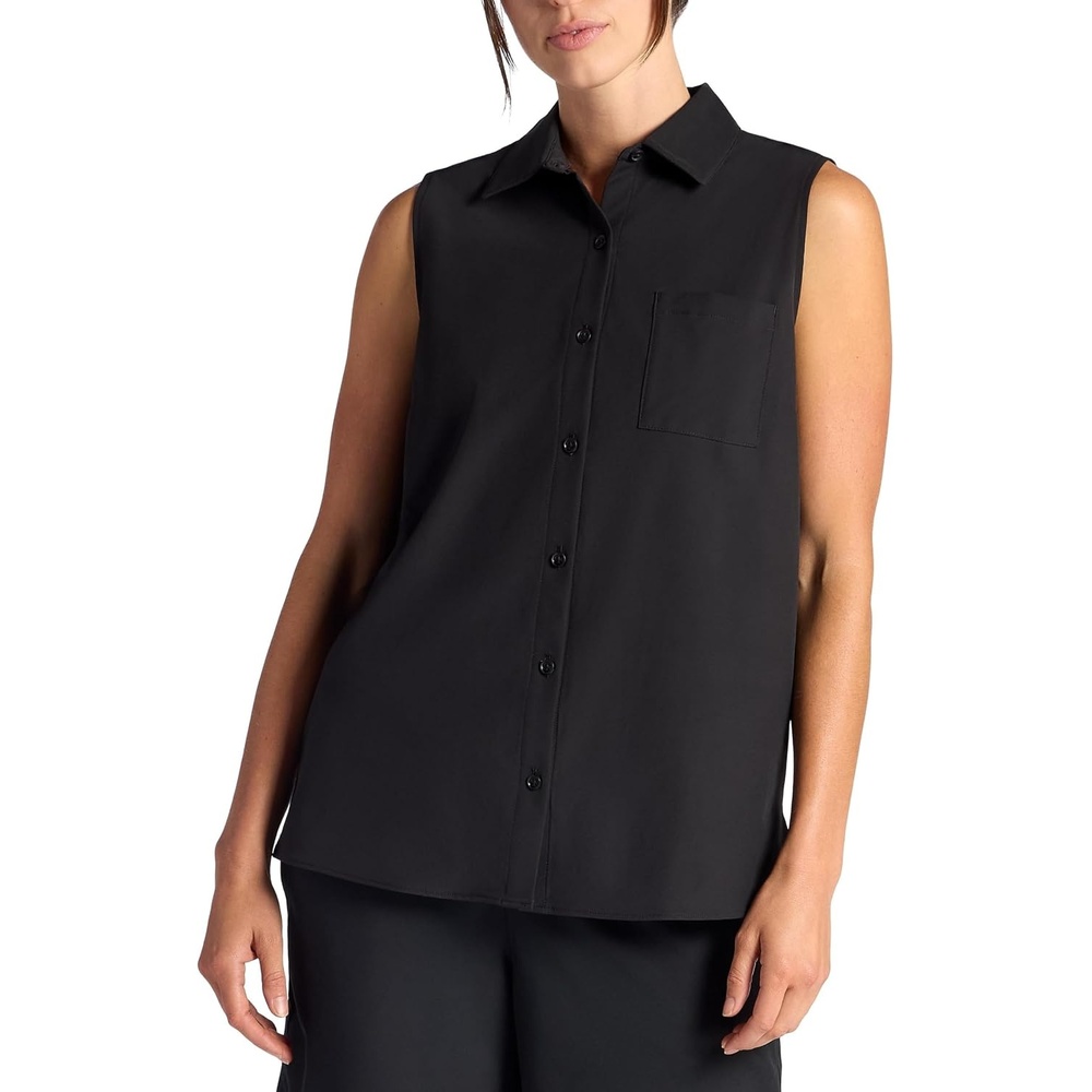 image:imageGaiam Womens On The Move Woven Tank Top Standard Fit Stretch Lightweight MaterialBlack Tap Shoe