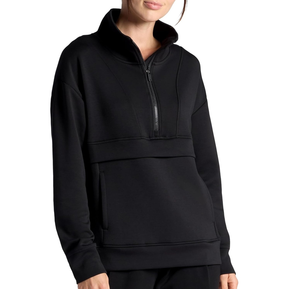 image:imageGaiam Womens Popover Quarterzip Relaxed Cropped Fit Stretch Midweight MaterialBlack Tap Shoe