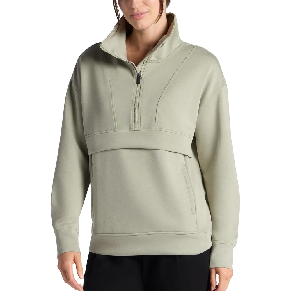 image:imageGaiam Womens Popover Quarterzip Relaxed Cropped Fit Stretch Midweight MaterialSeagrass