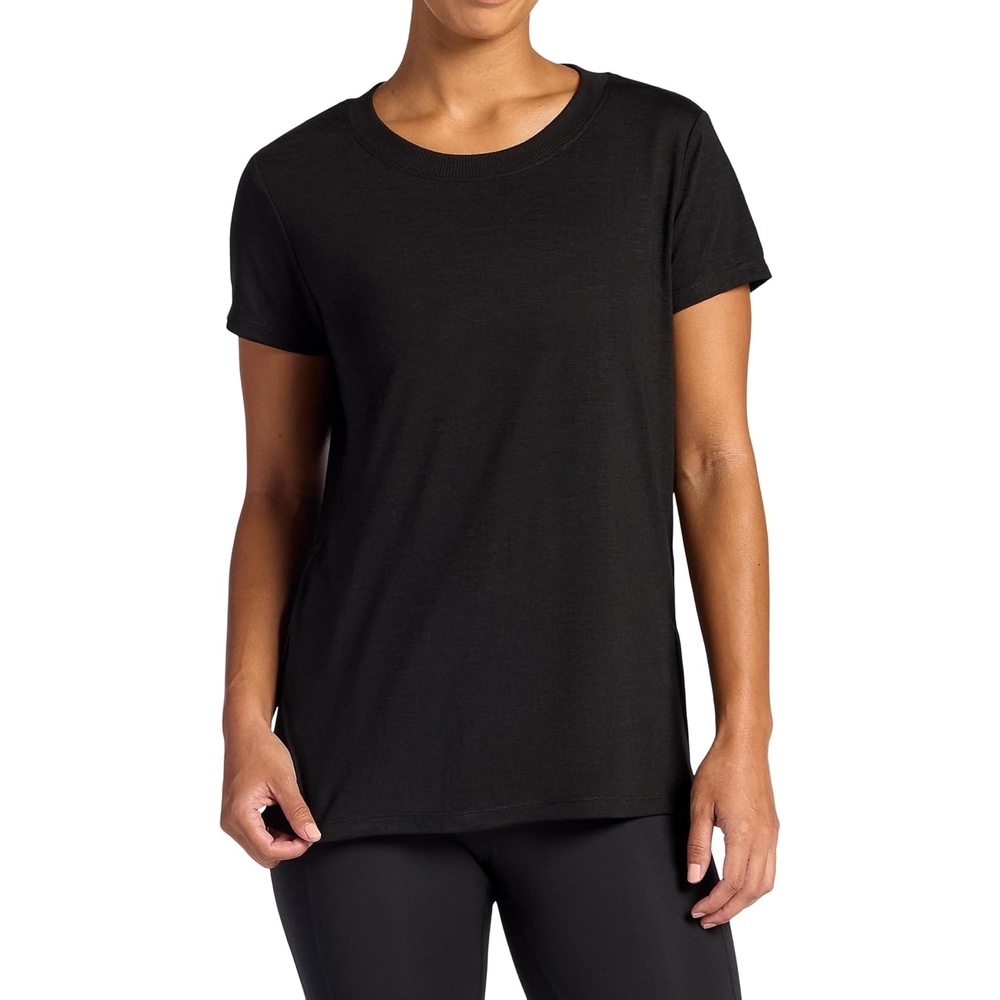 image:imageGaiam Womens Restore Rib Mix TShirt Relaxed Fit Lightweight Heathered Material HighLow HemBlack Tap Shoe