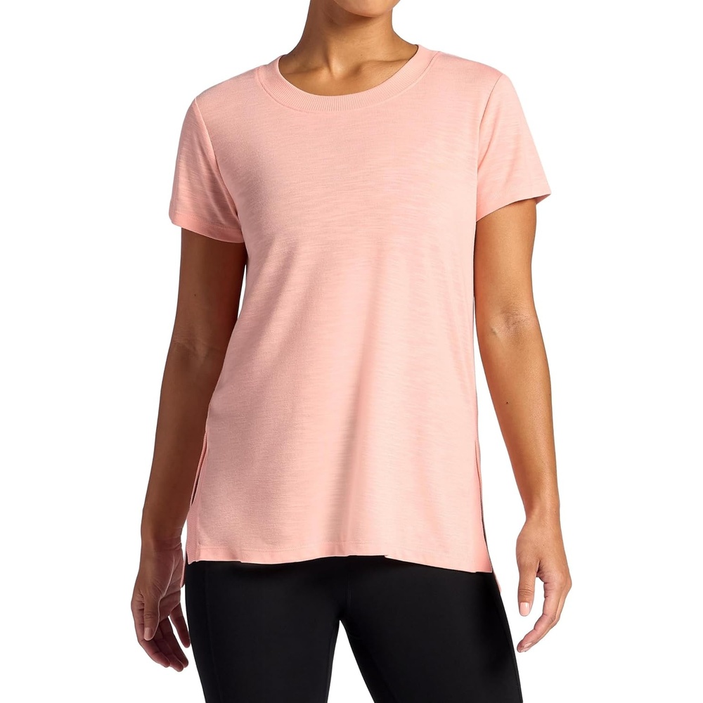 image:imageGaiam Womens Restore Rib Mix TShirt Relaxed Fit Lightweight Heathered Material HighLow HemCandlelight Peach