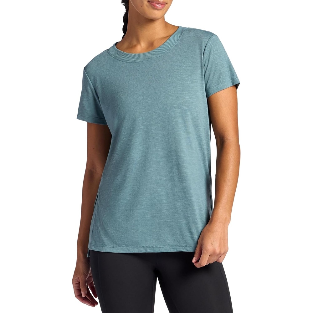 image:imageGaiam Womens Restore Rib Mix TShirt Relaxed Fit Lightweight Heathered Material HighLow HemGoblin Blue