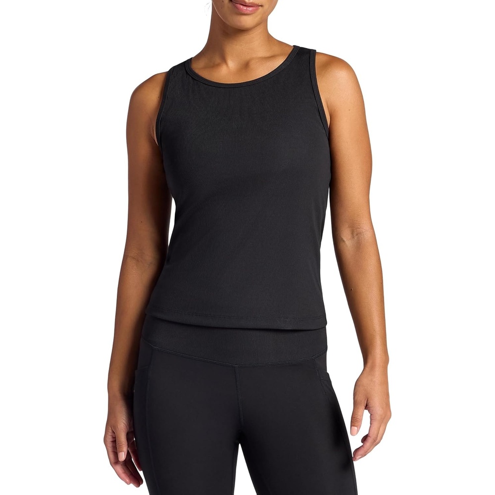 image:imageGaiam Womens Ribbed Crewneck Tank Top Cropped Fit Stretch Midweight Material MoistureWickingBlack Tap Shoe