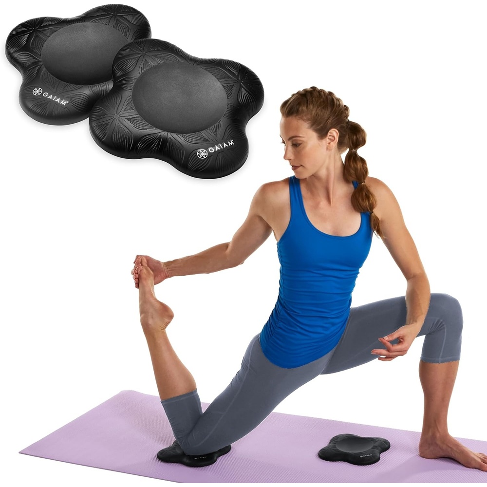 image:imageGaiam Yoga Knee Pads Set of 2 Cushion for Knees amp Elbows  Extra Cushioning  NonSlip Back  Knees Elbows amp Wrists  Yoga Pilates amp Kneeling  TravelFriendlyBlack
