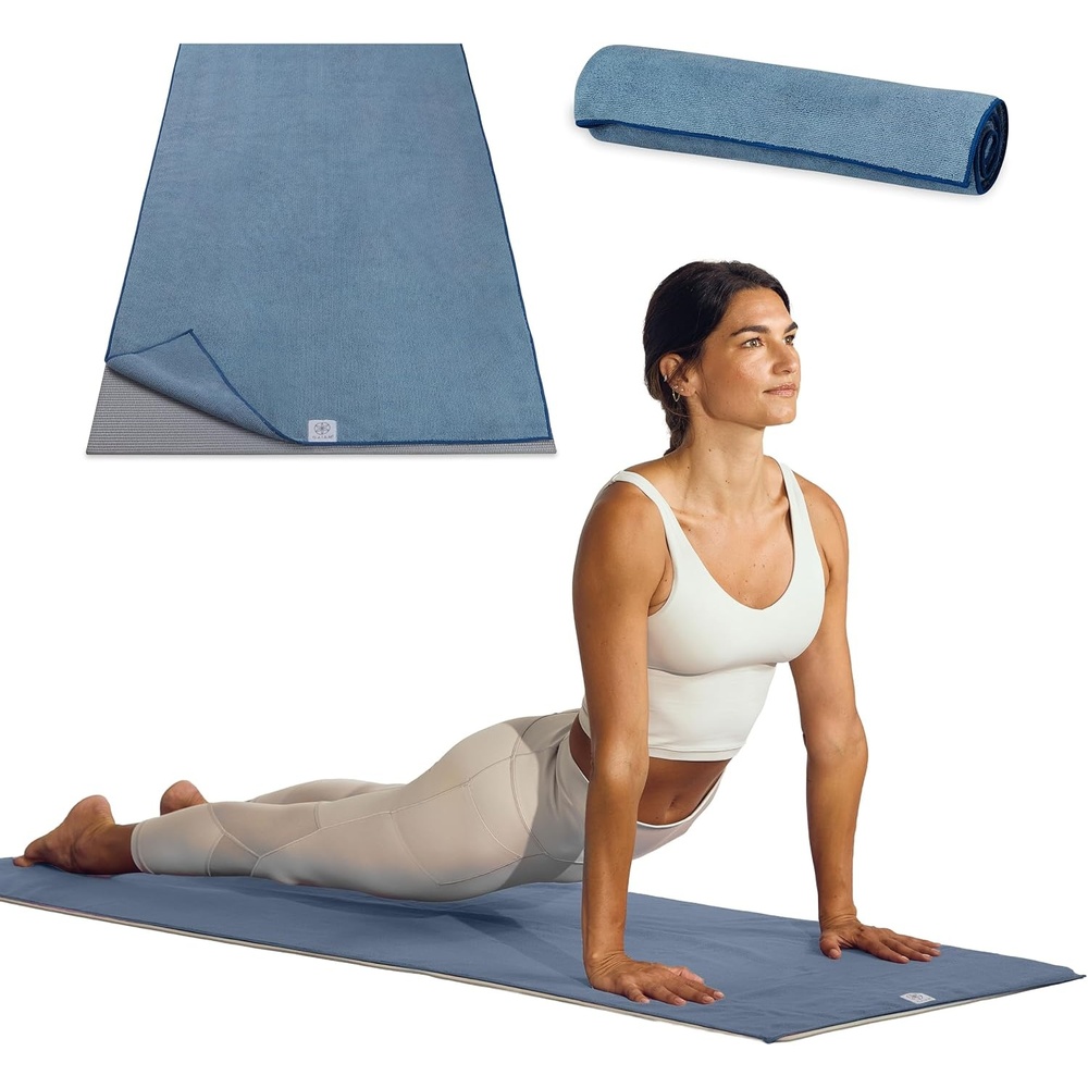 image:imageGaiam Yoga Mat Towel NonSlip Microfiber Hot Yoga Heron Lilac  MatSized Fit  QuickDry Microfiber  NonSlip Silicone Bottom  Machine Washable  Hot Yoga amp Pilates  68x24Blue Shadow
