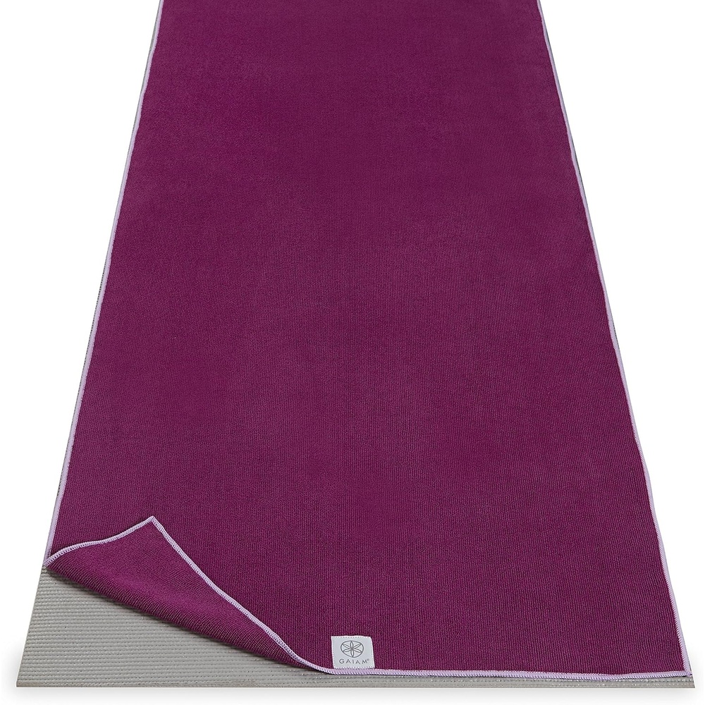 image:imageGaiam Yoga Mat Towel NonSlip Microfiber Hot Yoga Heron Lilac MatSized Fit QuickDry Microfiber NonSlip Silicone Bottom Machine Washable Hot Yoga amp Pilates 68x24Mulberry