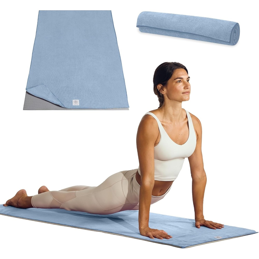 image:imageGaiam Yoga Mat Towel NonSlip Microfiber Hot Yoga Heron Lilac MatSized Fit QuickDry Microfiber NonSlip Silicone Bottom Machine Washable Hot Yoga amp Pilates 68x24Skyway