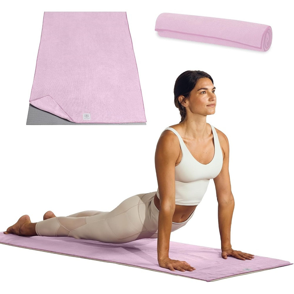 image:imageGaiam Yoga Mat Towel NonSlip Microfiber Hot Yoga Heron Lilac MatSized Fit QuickDry Microfiber NonSlip Silicone Bottom Machine Washable Hot Yoga amp Pilates 68x24Lilac Lace