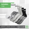Gaiam Grippy Crew Socks with Silicone Grip Non-Slip Socks for Pilates, Yoga, Barre & Dance | Cotton Blend | 2-Pack or 3-Pack(3 Pack – White/Grey/Evergreen)