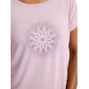Gaiam Women’s Mindful Flower Graphic Crewneck T-Shirt, Relaxed Fit, Stretch Lightweight Material, Curved Hem(Sea Fog – Moon)