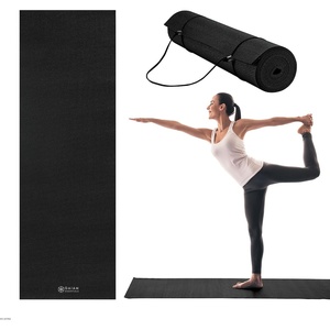 Gaiam Essentials 1/4″ Thin (6mm) Yoga & Pilates, Fitness & Exercise Mat with Easy-Cinch Carrier Strap Cusion Support For Fitness and Gym Workouts(Black)
