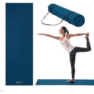 Gaiam Essentials 1/4″ Thin (6mm) Yoga & Pilates, Fitness & Exercise Mat with Easy-Cinch Carrier Strap Cusion Support For Fitness and Gym Workouts(Navy)