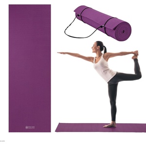 Gaiam Essentials 1/4″ Thin (6mm) Yoga & Pilates, Fitness & Exercise Mat with Easy-Cinch Carrier Strap Cusion Support For Fitness and Gym Workouts(Purple)