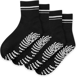 Gaiam Grippy Crew Socks with Silicone Grip Non-Slip Socks for Pilates, Yoga, Barre & Dance | Cotton Blend | 2-Pack or 3-Pack(2 Pack – Black)