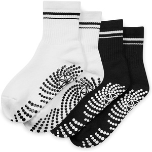 Gaiam Grippy Crew Socks with Silicone Grip Non-Slip Socks for Pilates, Yoga, Barre & Dance | Cotton Blend | 2-Pack or 3-Pack(2 Pack – Black/White)