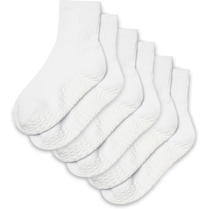 Gaiam Grippy Crew Socks with Silicone Grip Non-Slip Socks for Pilates, Yoga, Barre & Dance | Cotton Blend | 2-Pack or 3-Pack(3 Pack – Solid White)