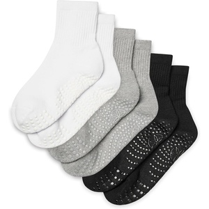Gaiam Grippy Crew Socks with Silicone Grip Non-Slip Socks for Pilates, Yoga, Barre & Dance | Cotton Blend | 2-Pack or 3-Pack(3 Pack – Solid White/Solid Grey/Solid Black)