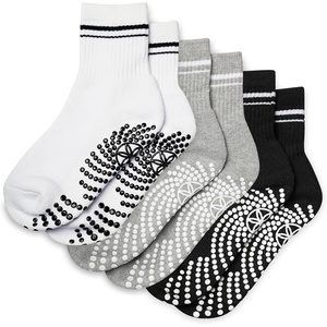 Gaiam Grippy Crew Socks with Silicone Grip Non-Slip Socks for Pilates, Yoga, Barre & Dance | Cotton Blend | 2-Pack or 3-Pack(3 Pack – White/Grey/Black)