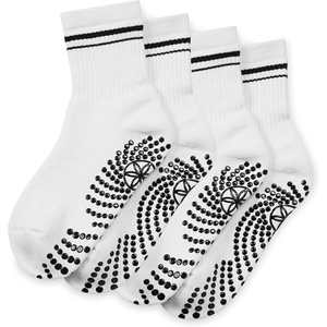 Gaiam Grippy Crew Socks with Silicone Grip Non-Slip Socks for Pilates, Yoga, Barre & Dance | Cotton Blend | 2-Pack or 3-Pack(White)