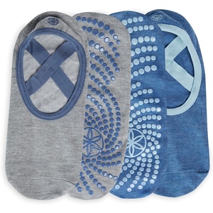 Gaiam Grippy Studio Yoga Socks, Non-Slip, Open-Toe, One Size | Toeless Design | Silicone Dot Grip | Yoga, Pilates & Barre | Travel-Ready | Fits Women’s Shoe 5-10(High Tide 2-pack)
