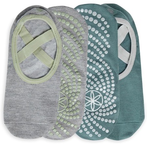 Gaiam Grippy Studio Yoga Socks, Non-Slip, Open-Toe, One Size | Toeless Design | Silicone Dot Grip | Yoga, Pilates & Barre | Travel-Ready | Fits Women’s Shoe 5-10(Vintage Green 2-pack)
