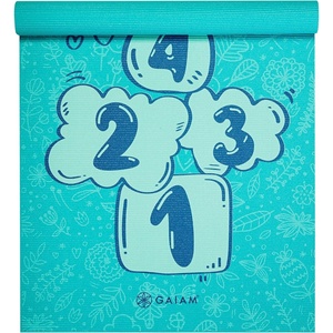 Gaiam Kids Printed Yoga Mat, Non-Toxic, Fun Design, 3mm | Ages 5-8 | Textured Non-Slip Surface | 6P-Free PVC | 60″L x 24″W | Downloadable Kids Yoga Class(Hopscotch)