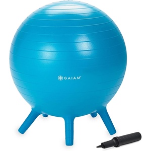 Gaiam Kids Stay-N-Play Balance Ball Chair, Built-In Legs | Built-In Stability Legs | Active Classroom Seating | Core Engagement | Kids Desk Chair | Pump Included(Blue)