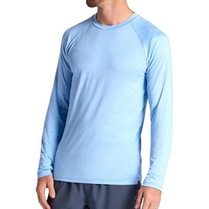 Gaiam Men’s Everyday Basic Long Sleeve Crewneck Top, Standard Fit, Stretch Midweight Material(Placid Blue Heather)
