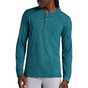 Gaiam Men’s Long Sleeve Henley Shirt, Standard Fit, Stretch Midweight Material(Deep Teal Heather – Commuter)