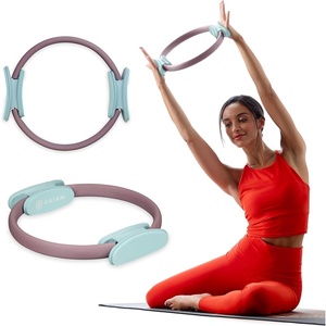 Gaiam Pilates Ring Fitness Circle, Toning Arms, Legs & Core | 15″ Magic Circle | Foam Padded Handles | Lightweight & Flexible | Home & Studio | Includes Exercise Guide(Dusty Pink/Seafoam)