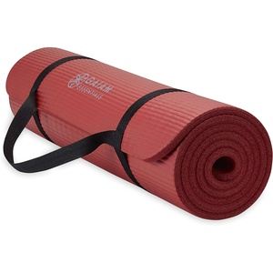 Gaiam Thick Yoga Mat, Exercise & Fitness Mat with Easy-Cinch Carrying Strap | Non-Slip NBR Foam | Joint Cushioning | Yoga, Pilates, Fitness & Floor Workouts | 72″L x 24″W(Red)