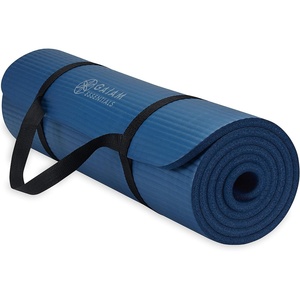Gaiam Thick Yoga Mat, Exercise & Fitness Mat with Easy-Cinch Carrying Strap | Non-Slip NBR Foam | Joint Cushioning | Yoga, Pilates, Fitness & Floor Workouts | 72″L x 24″W(Navy)