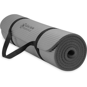 Gaiam Thick Yoga Mat, Exercise & Fitness Mat with Easy-Cinch Carrying Strap | Non-Slip NBR Foam | Joint Cushioning | Yoga, Pilates, Fitness & Floor Workouts | 72″L x 24″W(Grey)