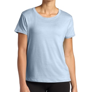 Gaiam Women’s Align Marled T-Shirt, Relaxed Fit, Stretch Midweight Heathered Material, High-Low Hem(Blue Fog Heather)