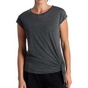 Gaiam Women’s Burnout Tie Crewneck T-Shirt with Adjustable Hem, Relaxed Fit, Lightweight Breathable Material(Black (Tap Shoe))