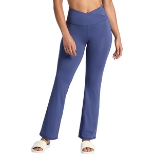 Gaiam Women’s Crossover Waistband Flared Bottom Yoga Pant, Slim Fit, 31” Inseam, Moisture-Wicking(Blue Indigo)