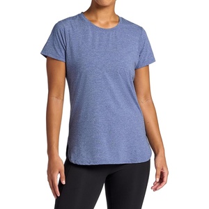 Gaiam Women’s Everyday Performance Crewneck T-Shirt, Slim Fit, Stretch Lightweight Material, Moisture-Wicking(Blue Indigo Heather)