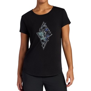 Gaiam Women’s Mindful Flower Graphic Crewneck T-Shirt, Relaxed Fit, Stretch Lightweight Material, Curved Hem(Black (Tap Shoe) – Diamond)