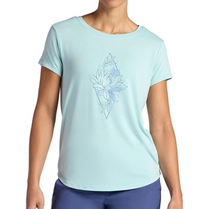 Gaiam Women’s Mindful Flower Graphic Crewneck T-Shirt, Relaxed Fit, Stretch Lightweight Material, Curved Hem(Blue Haze – Diamond)