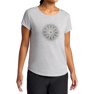 Gaiam Women’s Mindful Flower Graphic Crewneck T-Shirt, Relaxed Fit, Stretch Lightweight Material, Curved Hem(Light Grey Heather – Moon)