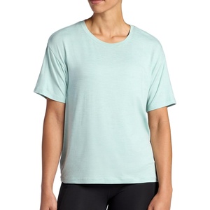Gaiam Women’s Oversized Performance T-Shirt, Oversized Fit, Stretch Lightweight Material(Blue Haze Heather)