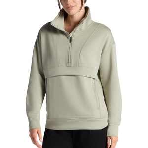 Gaiam Women’s Popover Quarter-zip, Relaxed Cropped Fit, Stretch Midweight Material(Seagrass)